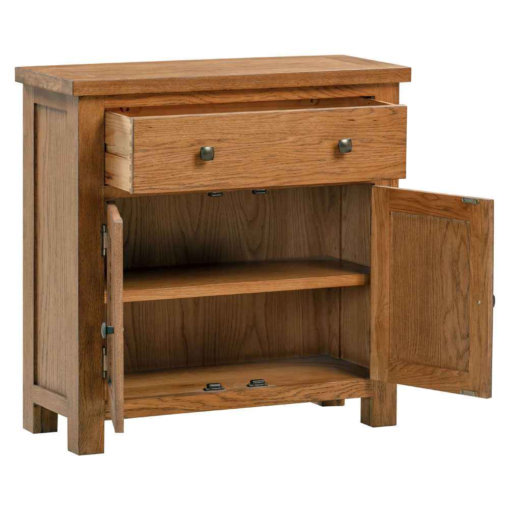 DOR050R_compact_small_sideboard_doors_drawer_storage_living_dining_hallway_rustic_dark_oak_open-1000x0-c-default